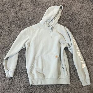 Carhartt Pale Light Blue/Gray Hoodie with Sleeve Logo